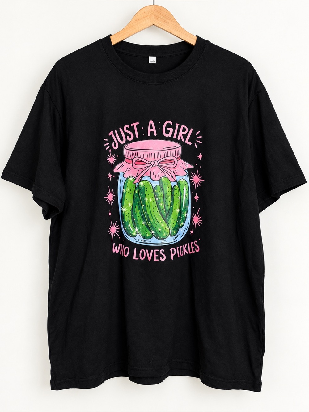 Just a Girl Who Loves Pickles Black Graphic T-Shirt Pickle Lover Tee Size 2XL